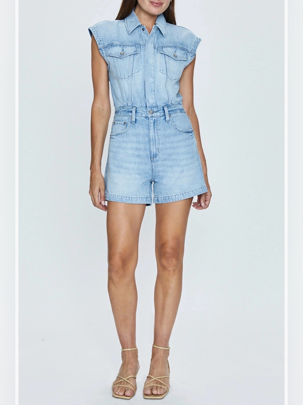 Pistola Lennox Denim Romper Light Wash Roma Size Large NWT